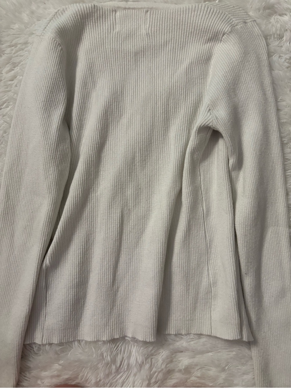Soft Ribbed Cream Button-Front Cardigan - Picture 3 of 3